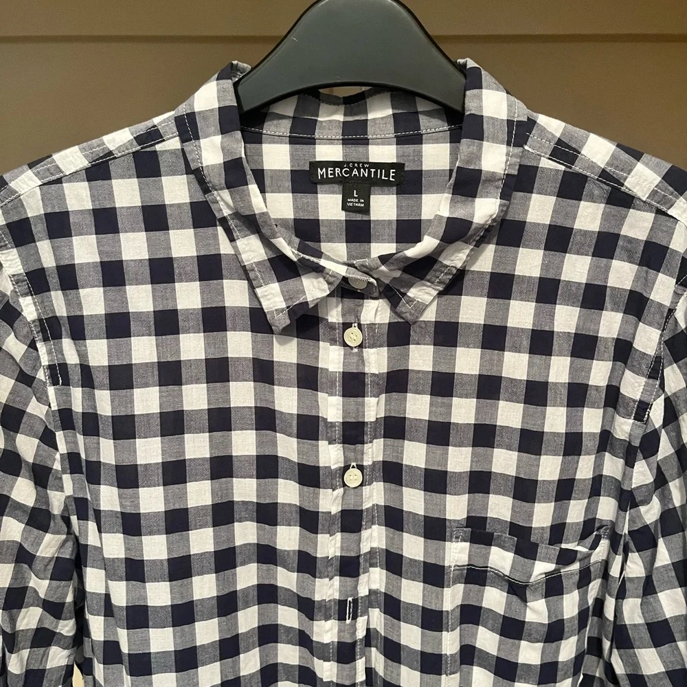 J. Crew Navy and White Checkered Button Down Shirt - Picture 3 of 4